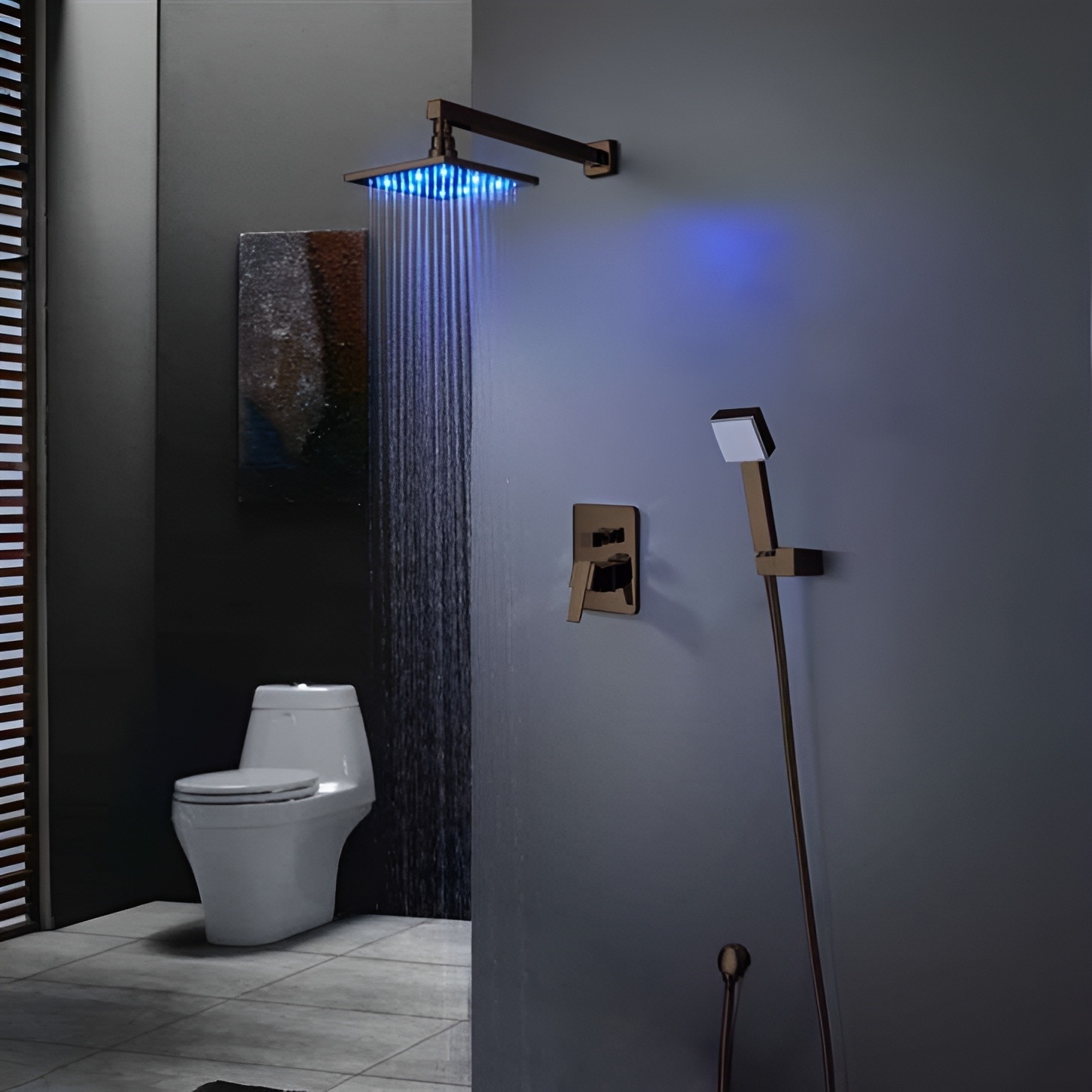 Fontana oil rubbed bronze LED shower system with shower head and hand shower
